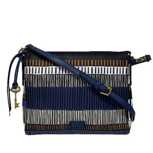 Fossil Emma multi color slim structured Crossbody Bag Navy Stripe East West Zip